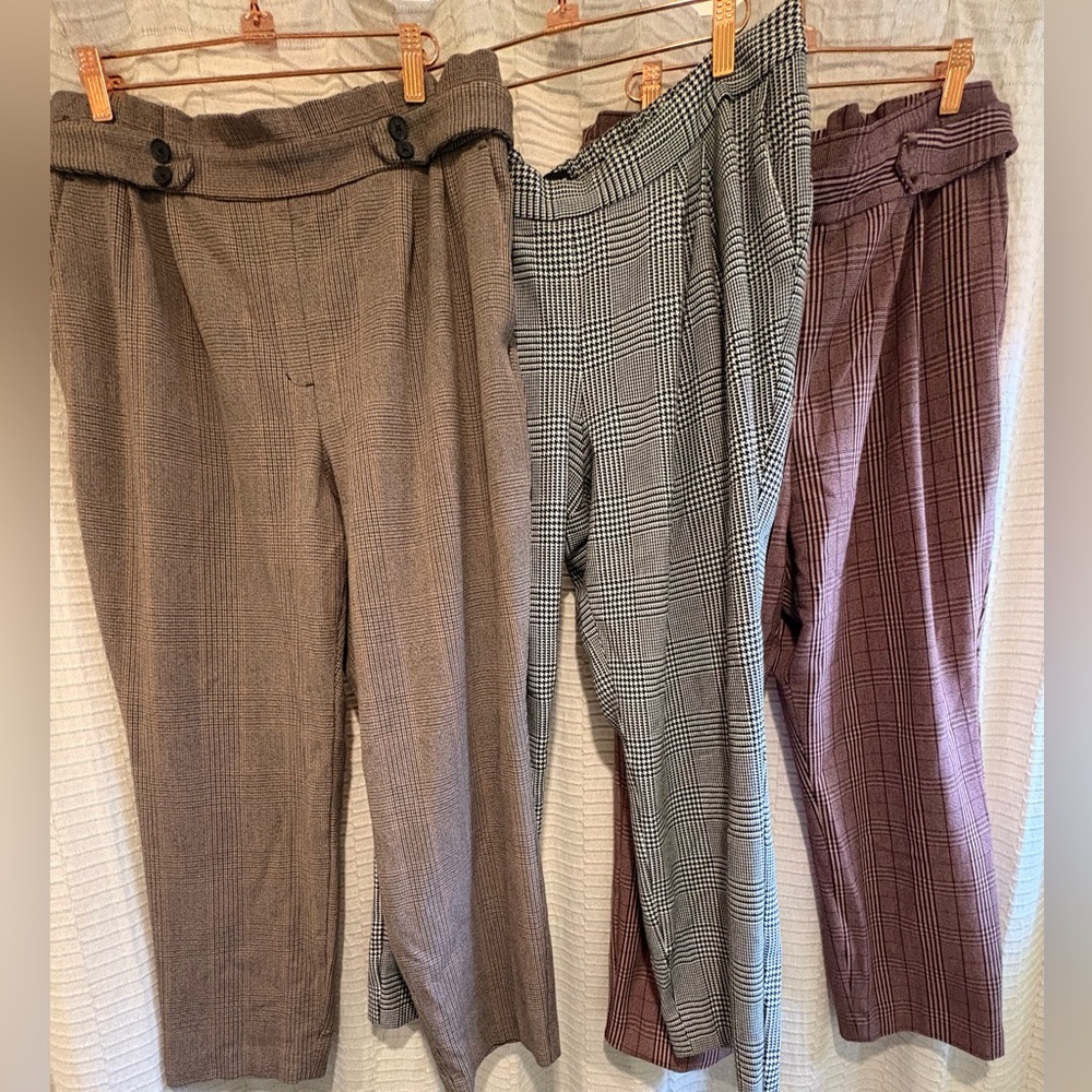 EXPRESS Women's Plaid Pants Set - Brown, Gray, and Burgundy
